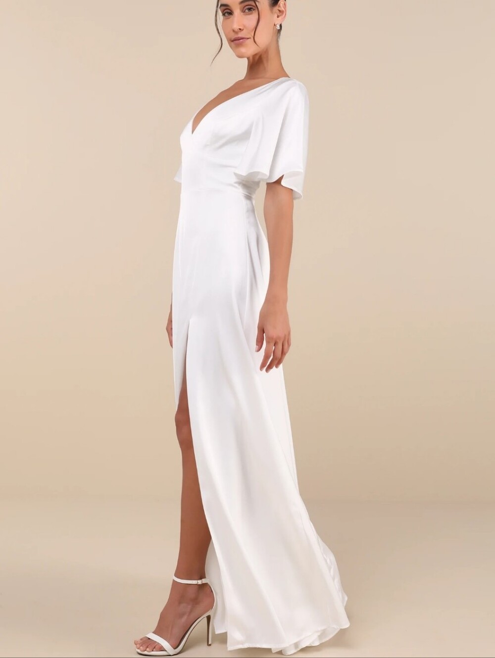 White Maxi Dress With Flutter Sleeves And Cut Out Back